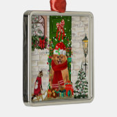 Pomeranian Hond Kerstmis Metalen Ornament (Rechts)