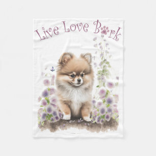 Pomeranian Hond Moeder Bloem Fleece Deken