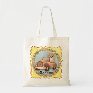 Pomeranian hond rijdt auto tote bag
