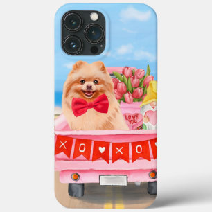 Pomeranian hond Valentijnsdag vrachtwagen harten iPhone 13 Pro Max Hoesje