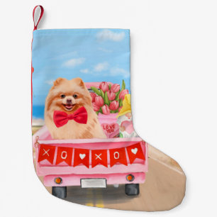Pomeranian hond Valentijnsdag vrachtwagen harten Kleine Kerstsok