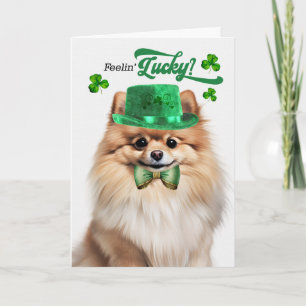 Pomeranian hond voelt zich Lucky St Patrick's Day Feestdagen Kaart