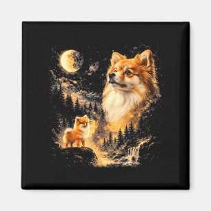 Pomeranian huilend naar de maan vintage 90s retro magneet