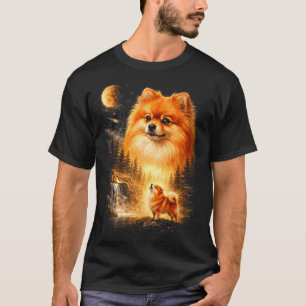 Pomeranian huilend naar de maan vintage mystieke d t-shirt