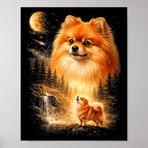 Pomeranian Huilt naar de Maan Vintage Mystiek Poster