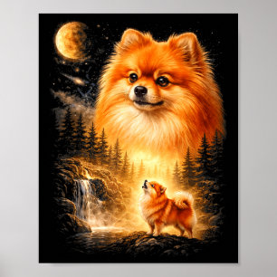 Pomeranian huilt naar de maan vintage mystieke hon poster