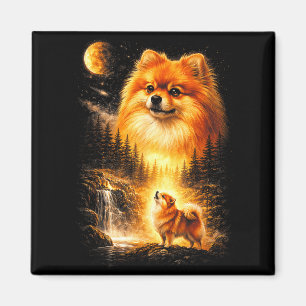 Pomeranian Huilt naar de Maan Vintage Mystieke Magneet