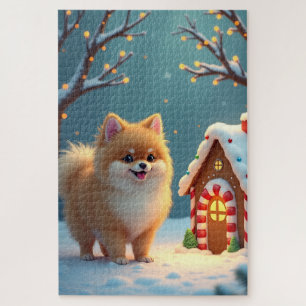 Pomeranian in Kerststad Dorp Gingerbread Legpuzzel