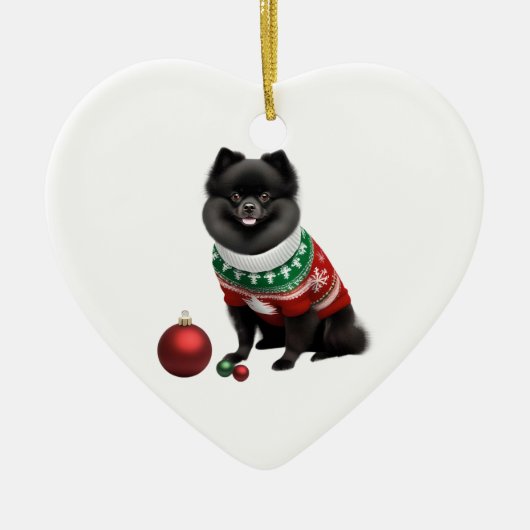 Pomeranian in Kersttrui Leuk & Schattig Keramisch Ornament (Voorkant)