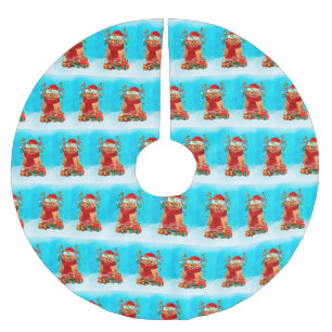 Pomeranian in sneeuw met kerstcadeaus kerstboom rok