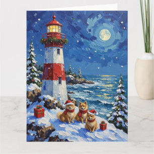 Pomeranian Kerst Lichtbaken Vakantie Kaart