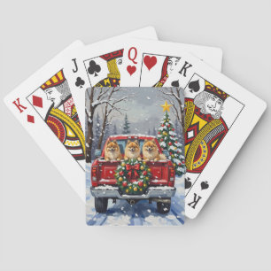 Pomeranian Kerst Rode Truck Kerstcadeau Pokerkaarten