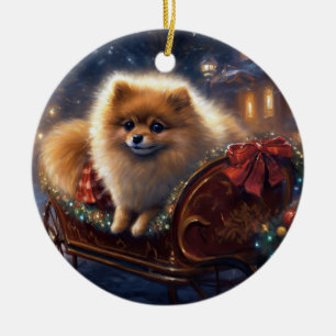 Pomeranian Kerstfeest Geborsteld Keramisch Ornament