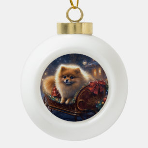 Pomeranian Kerstfeest Geborsteld Keramische Bal Ornament