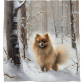 Pomeranian Laat Het Sneeuwen Kerstmis Douchegordijn (Voorkant)