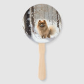 Pomeranian Laat het Sneeuwen Kerstmis Handwaaier (Voorkant)