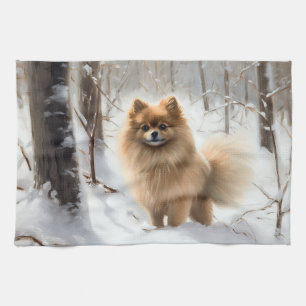Pomeranian Laat het Sneeuwen Kerstmis Theedoek