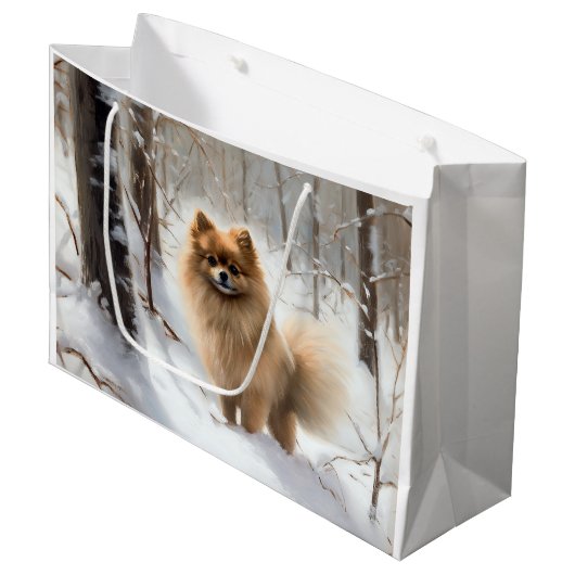 Pomeranian liet het sneeuwKerstmis Groot Cadeauzakje (Voorkant Gekanteld)