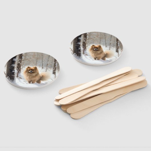 Pomeranian liet het sneeuwKerstmis Handwaaier (Niet-gemonteerd)