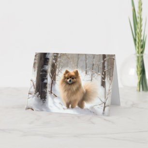 Pomeranian liet het sneeuwKerstmis Kaart