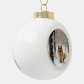 Pomeranian liet het sneeuwKerstmis Keramische Bal Ornament (Links)