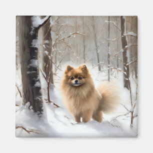 Pomeranian liet het sneeuwKerstmis Magneet