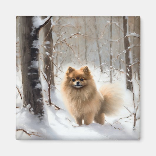 Pomeranian liet het sneeuwKerstmis Magneet (Voorkant)