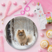 Pomeranian liet het sneeuwKerstmis Papieren Bordje (Feest)