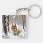 Pomeranian liet het sneeuwKerstmis Sleutelhanger (Achterkant)