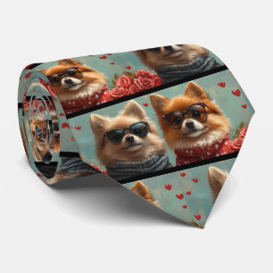Pomeranian met hartrozen Valentijnsdag  Stropdas