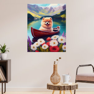 Pomeranian op een peddel: Een landschappelijk avon Poster