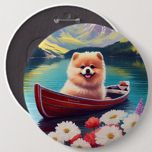 Pomeranian op een peddel: Een landschappelijk avon Ronde Button 6,0 Cm