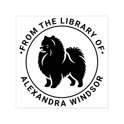 Pomeranian Pom Hond Staande Silh Bibliotheek Boek Zelfinktende Stempel (Design)
