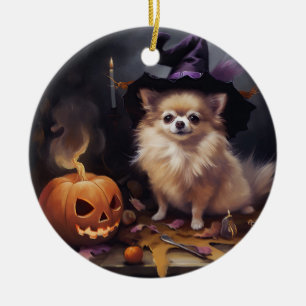 Pomeranian Pompoenen Halloween Griezelen Keramisch Ornament