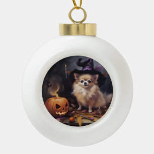 Pomeranian Pompoenen Halloween Griezelen Keramische Bal Ornament