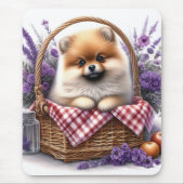 Pomeranian Puppy Dog Waterverf Wildflower Picknick Muismat (Voorkant)