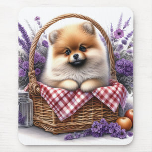 Pomeranian Puppy Dog Waterverf Wildflower Picknick Muismat