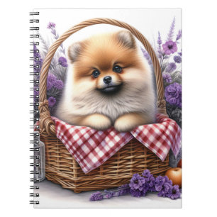 Pomeranian Puppy Dog Waterverf Wildflower Picknick Notitieboek