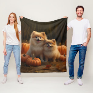 Pomeranian Puppy Herfstvreugde Pompoen Fleece Deken