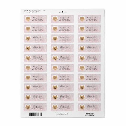 Pomeranian Return Address Labels (Full Sheet)