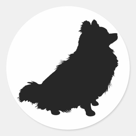 Pomeranian Silhouette Ronde Sticker (Voorkant)