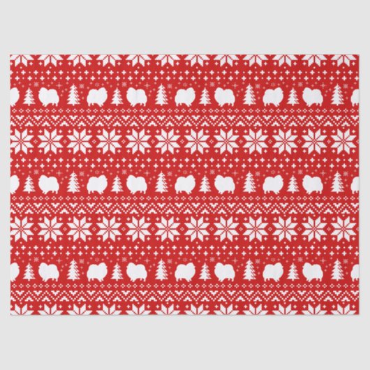 Pomeranian Silhouettes kerstpatroon Tissuepapier (Voorkant)