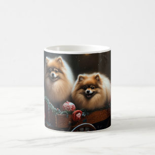 Pomeranian Sneeuw Slede Kerst Decoratie Koffiemok