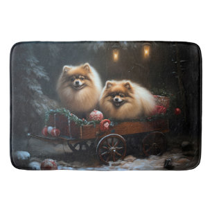 Pomeranian Sneeuw Sleebellen Kerst Decoratie Badmat