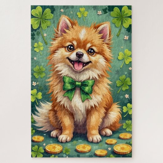 Pomeranian St Patrick’s Day Cute Lucky Dog Legpuzzel (Verticaal)