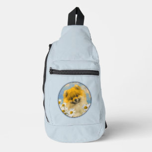 Pomeranian tussen Madeliefjes Schilderij Originele Sling Bag