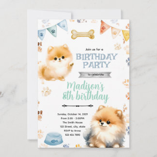 Pomeranian verjaardagsfeest uitnodiging