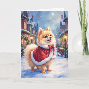 Pomeranian Victoriaans Kerst Dorp Vakantie Hond Kaart