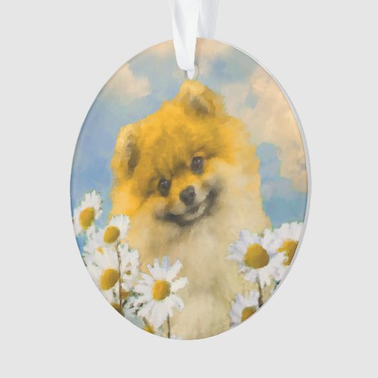 Poméranien dans Daisies Peinture - Art Chien origi (devant)