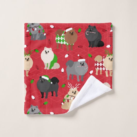 Poméraniens de Noël (Gant de toilette)